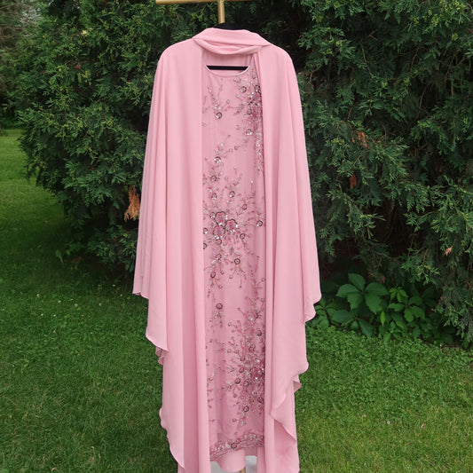 Embellished Abaya Set - Pink