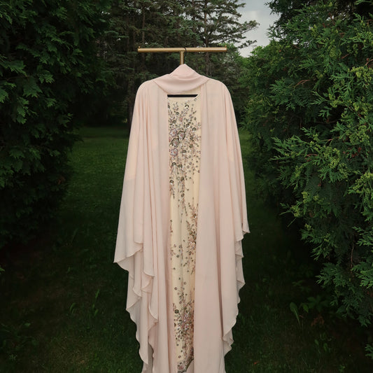 Embellished Abaya Set - Cream