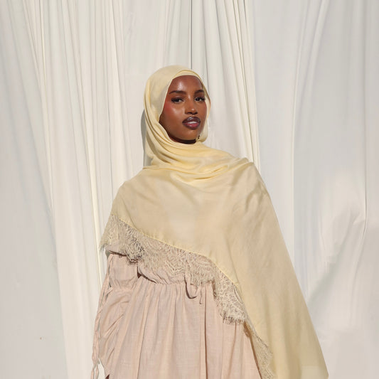 Lace Trim Modal Scarf - Butter Yellow