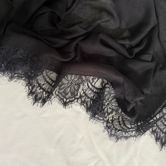 Lace Trim Modal Scarf - Black