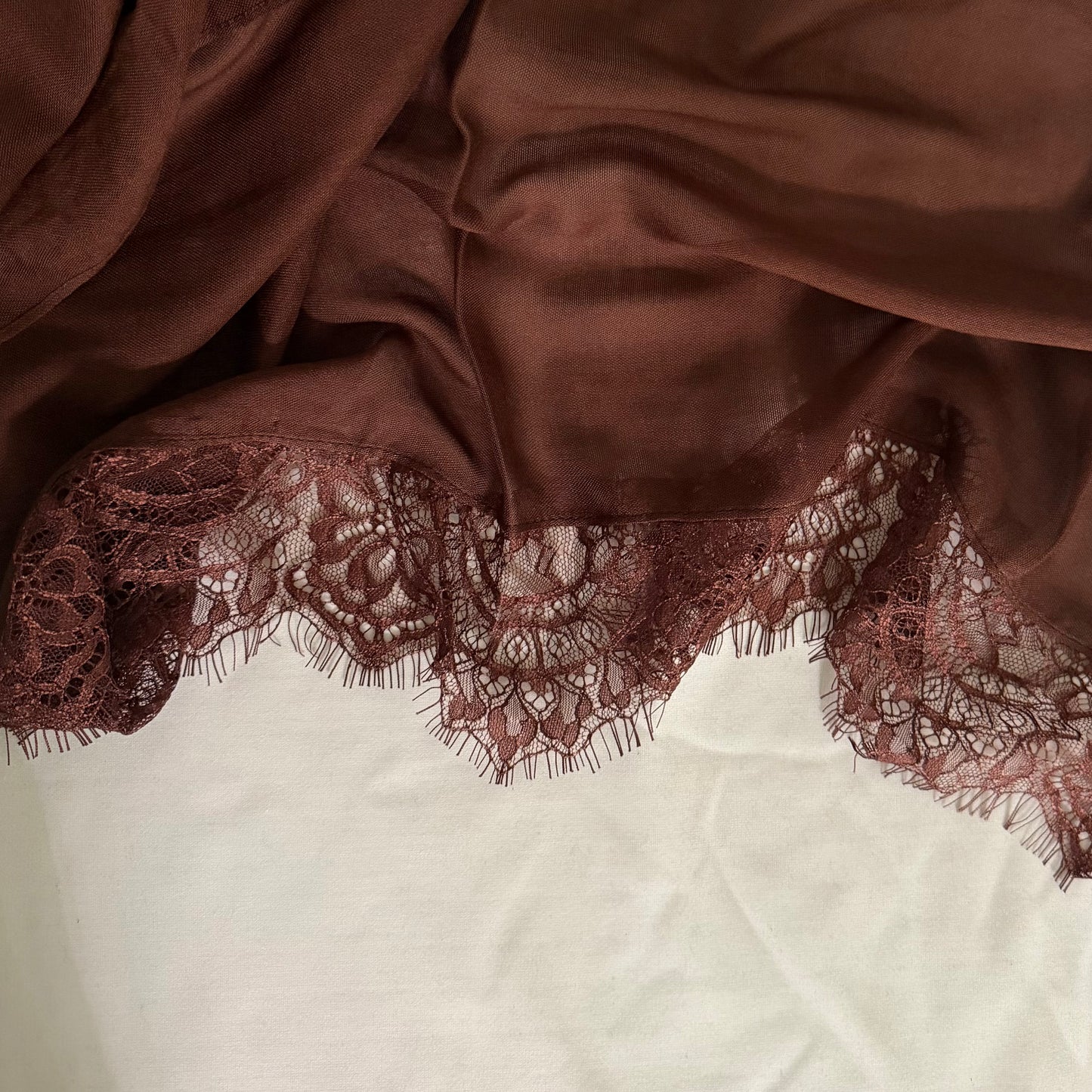 Lace Trim Modal Scarf - Chocolate