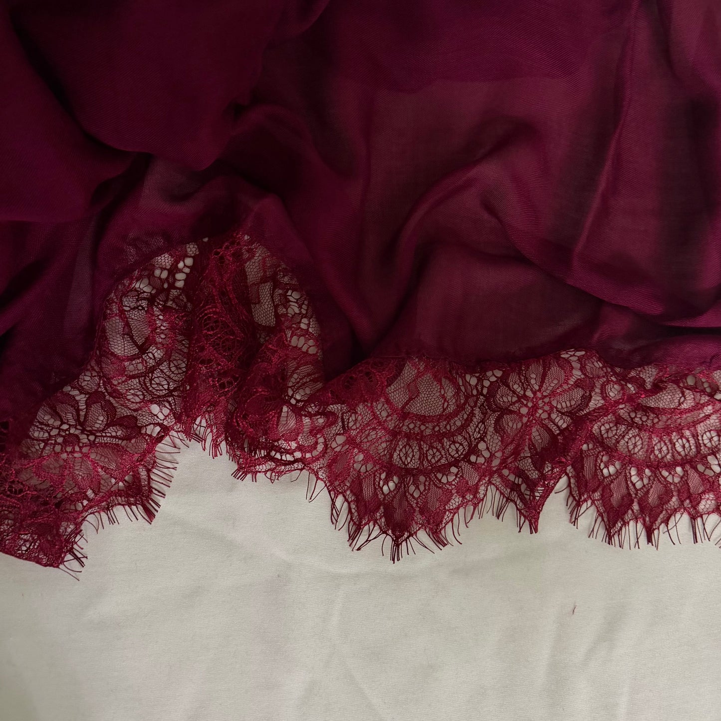 Lace Trim Modal Scarf - Burgundy