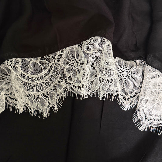 Lace Trim Modal Scarf - Black and White