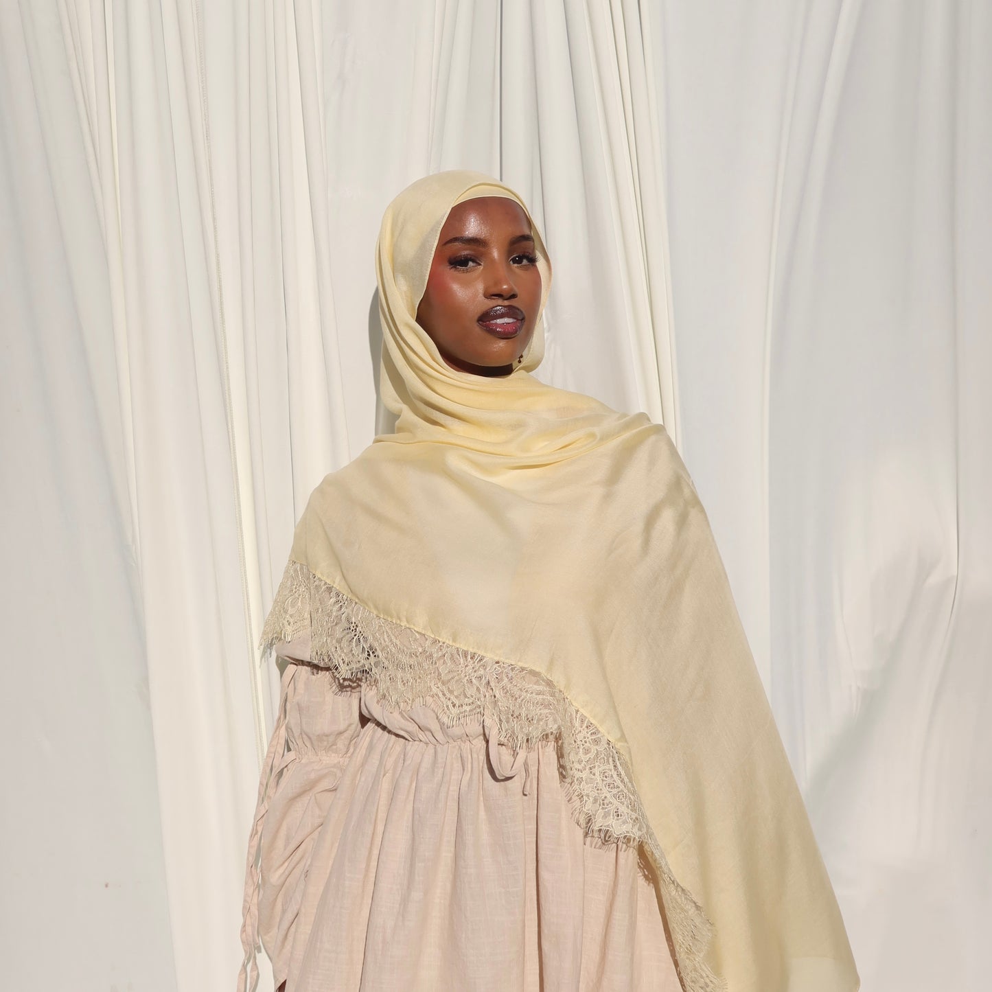 Lace Trim Modal Scarf - Butter Yellow