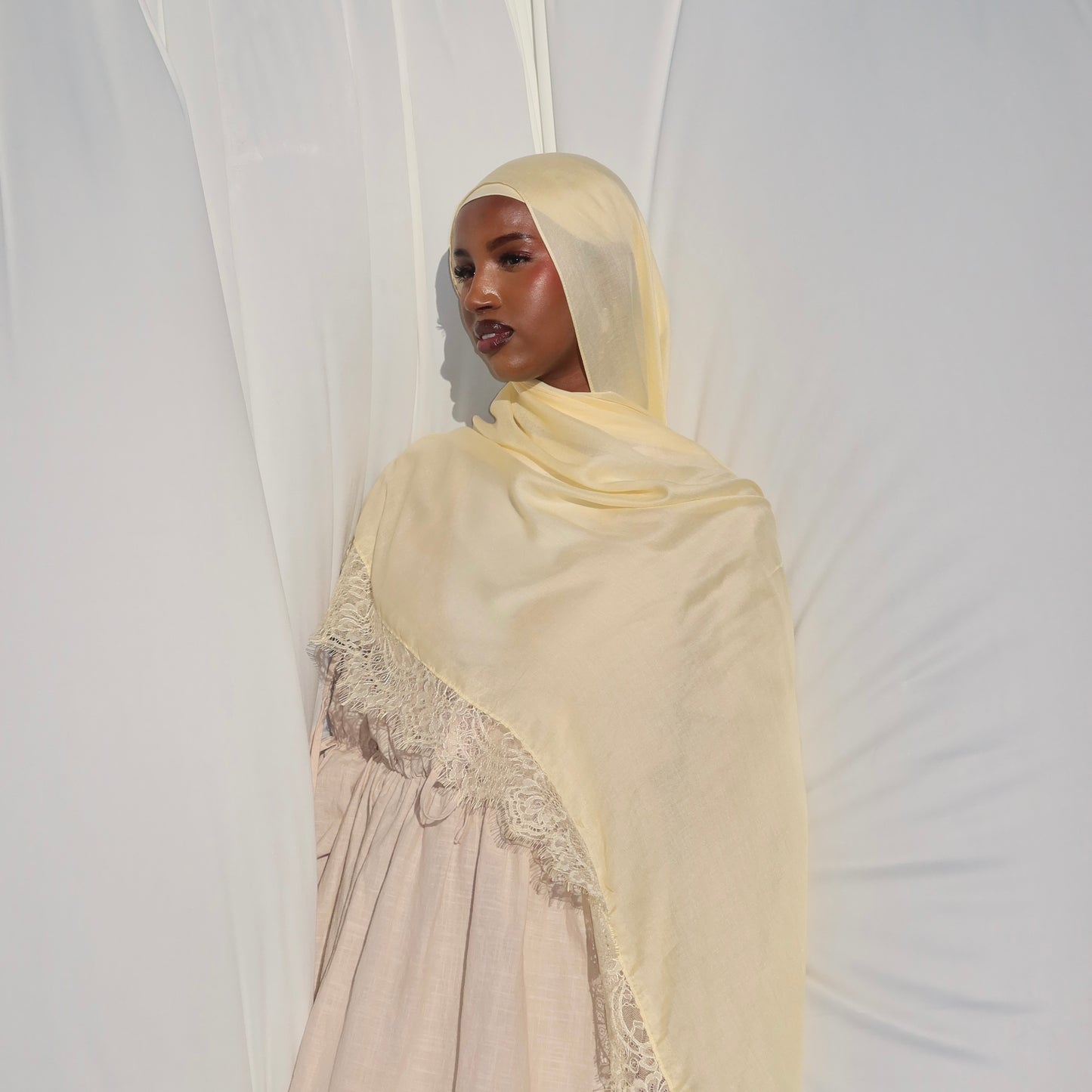 Lace Trim Modal Scarf - Butter Yellow